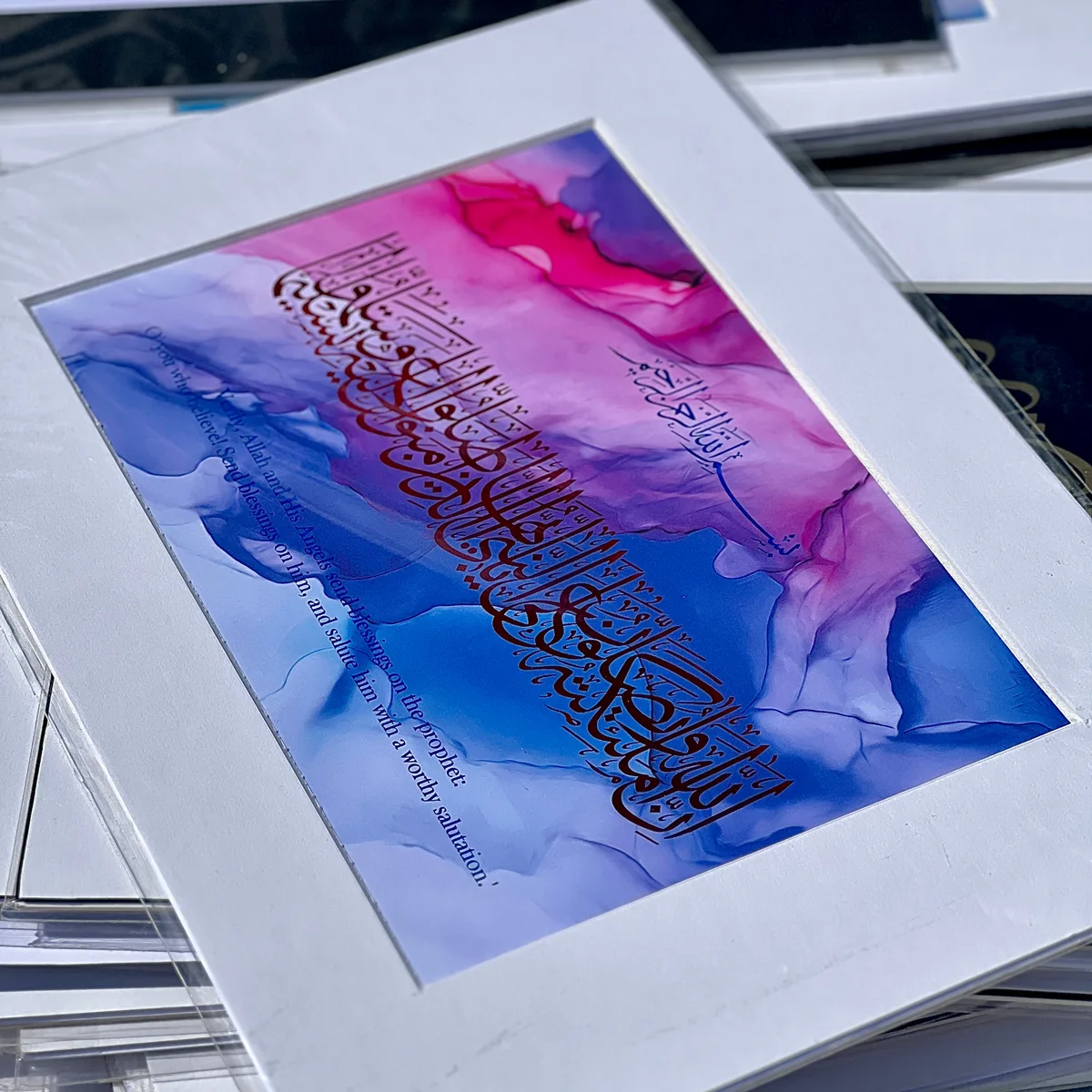 Pink framed calligraphic archive work